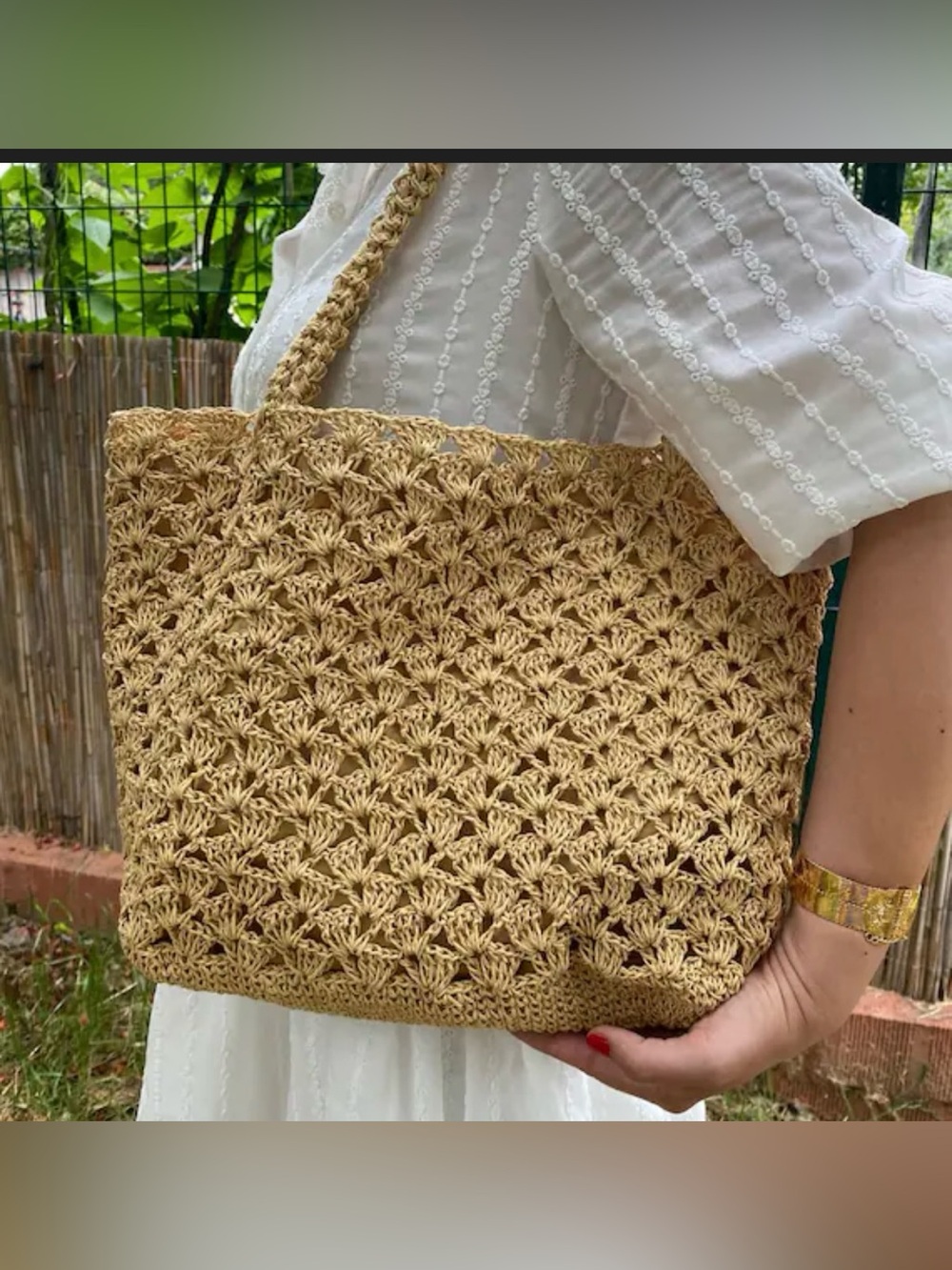 Handcrafted Tan Crochet Tote Bag